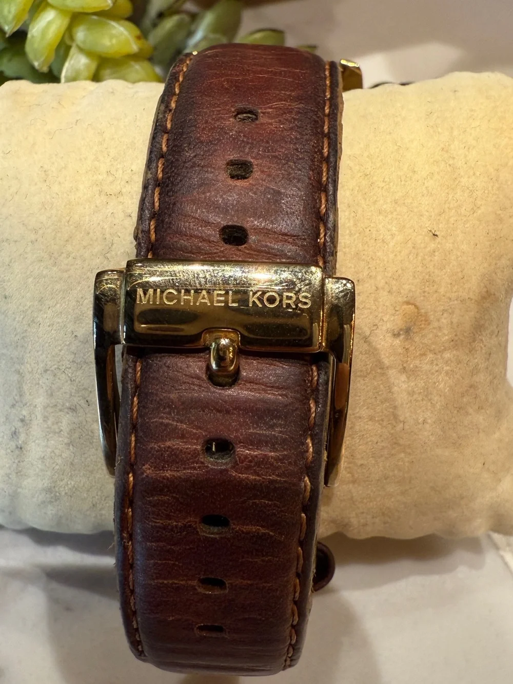 Michael Kors MK2437 Green Dial Chronograph Watch | Gold Tone Brown Leather